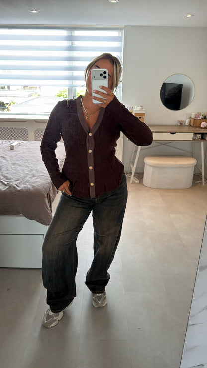 Luna Rib Cardigan - BROWN
