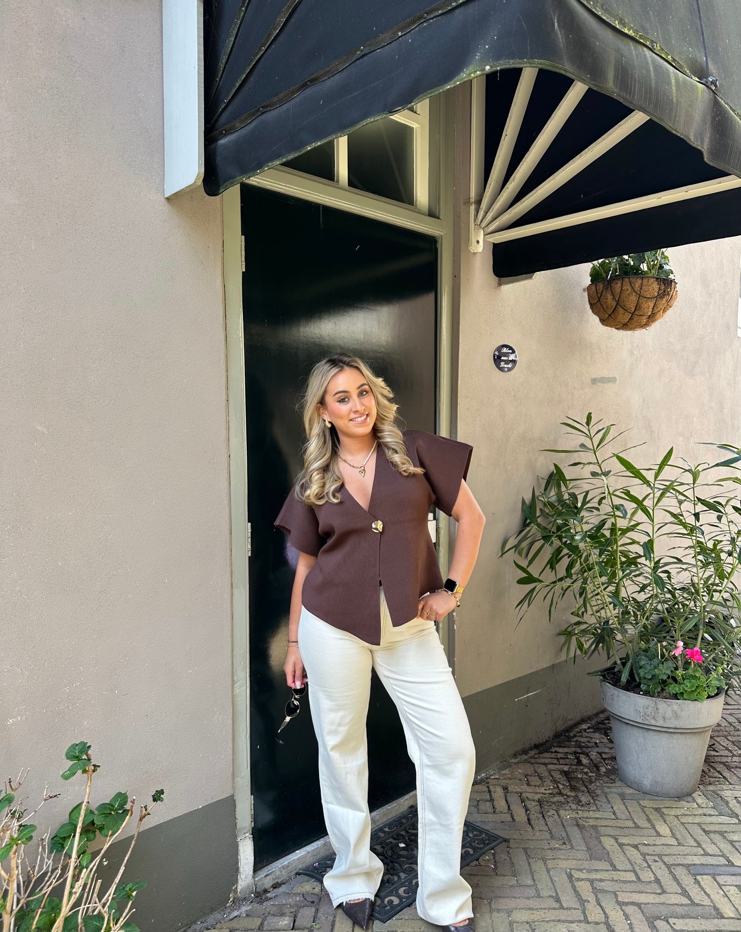 Lizzy Button Knit top - Chocolade bruin