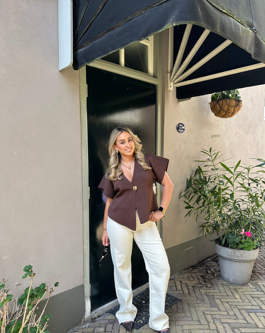 Lizzy Button Knit top - Chocolade bruin