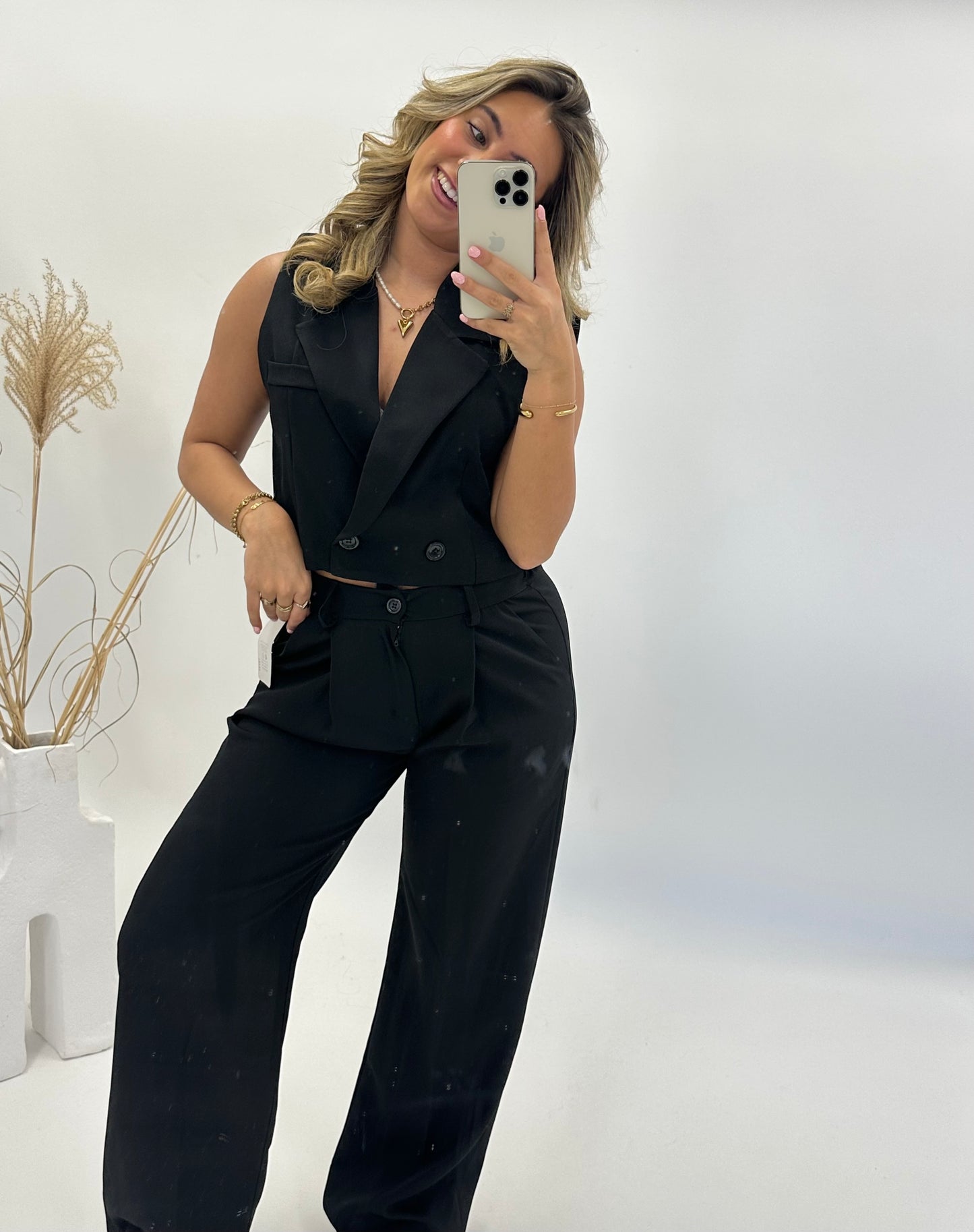 Noor blazer gilet set zwart