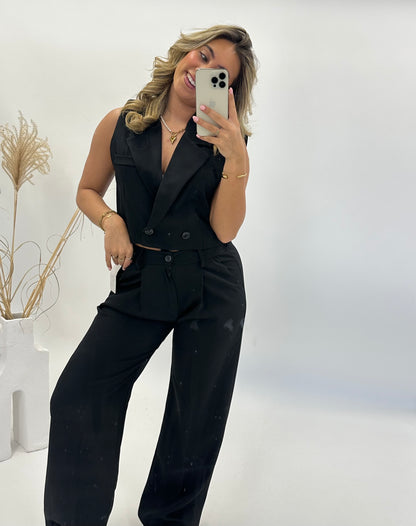 Noor blazer gilet set zwart