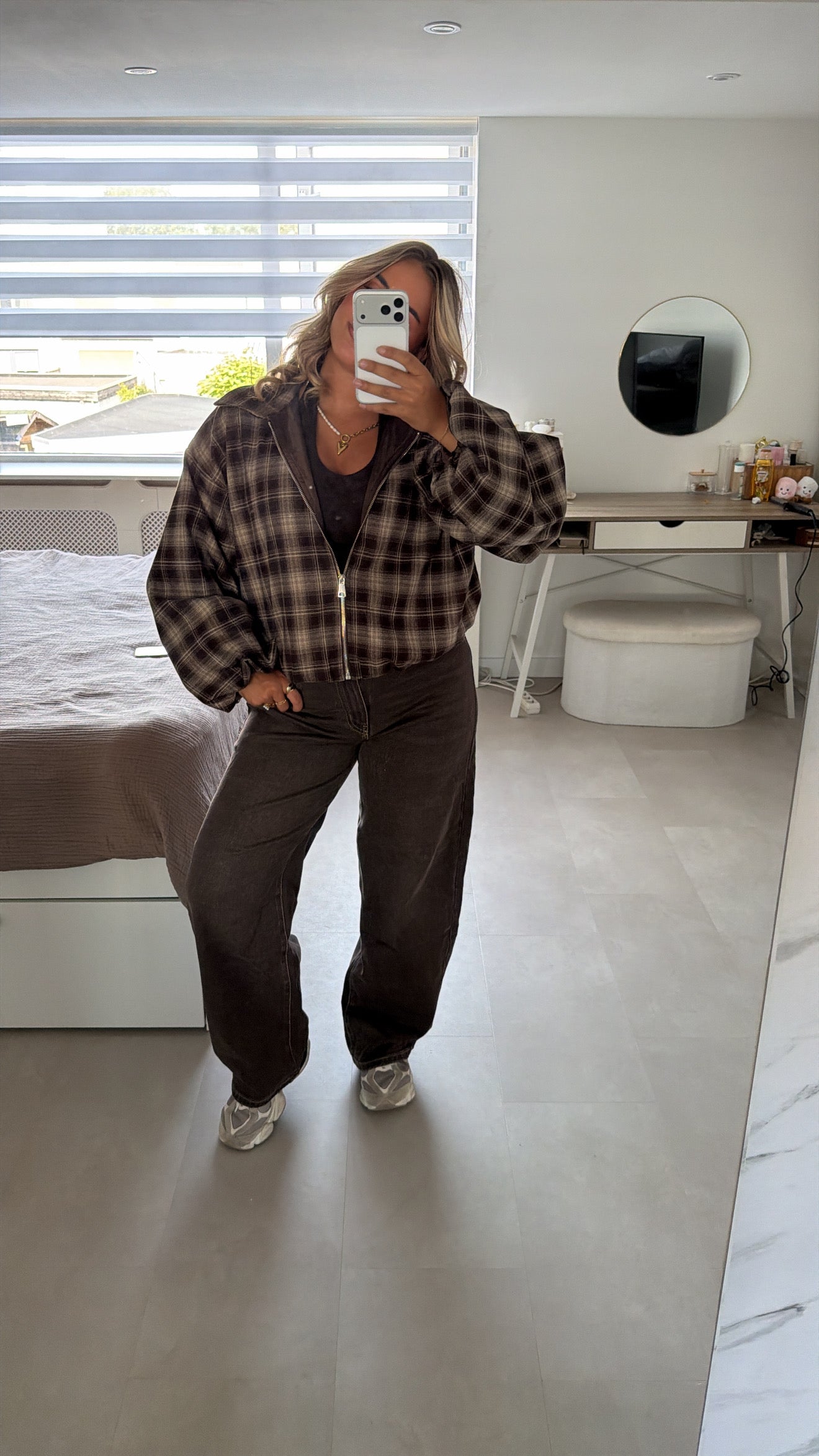 Jade geruite bomberjas - BROWN