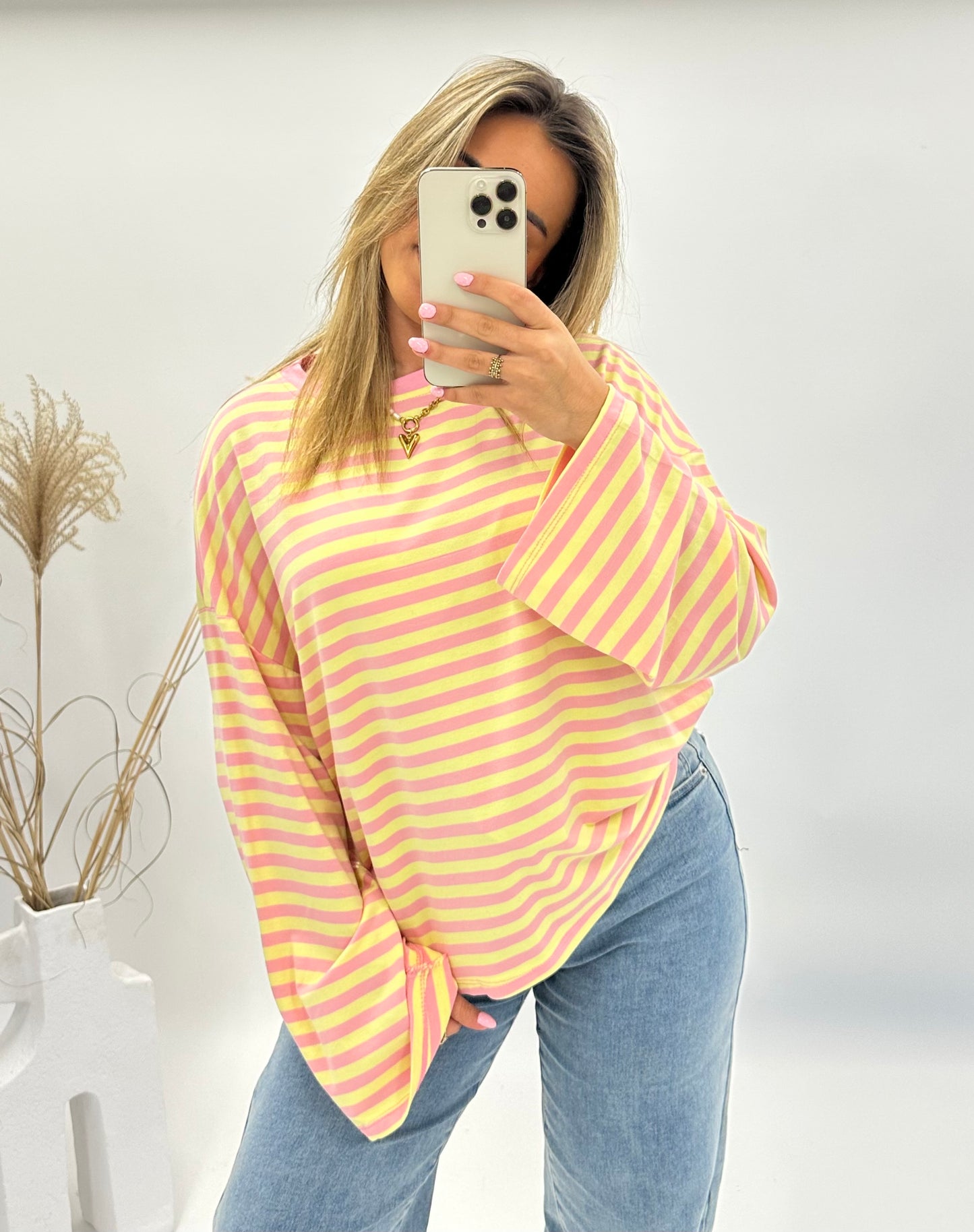 Bo roze-geel gestreepte longsleeve