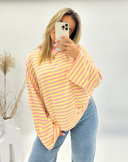 Bo roze-geel gestreepte longsleeve