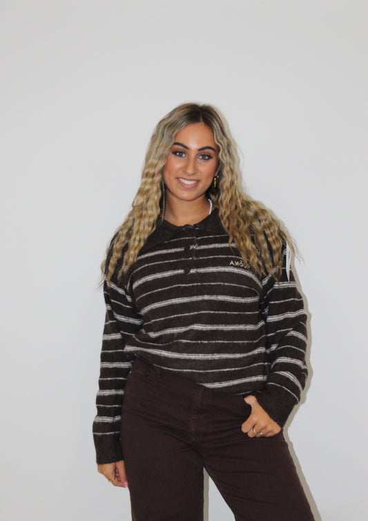 Kady trui amour streep bruin