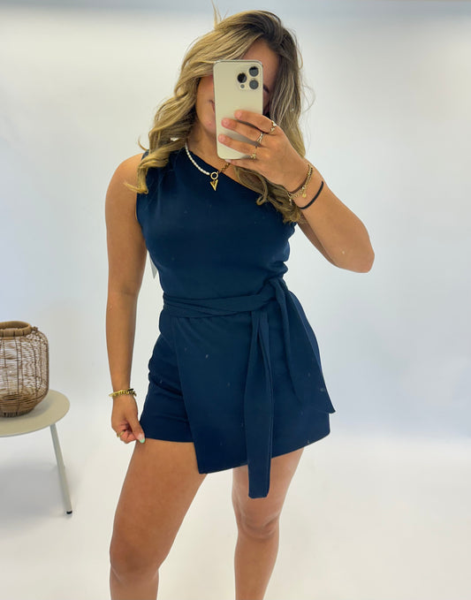 Belle One Shoulder jumpsuit kort - Navy