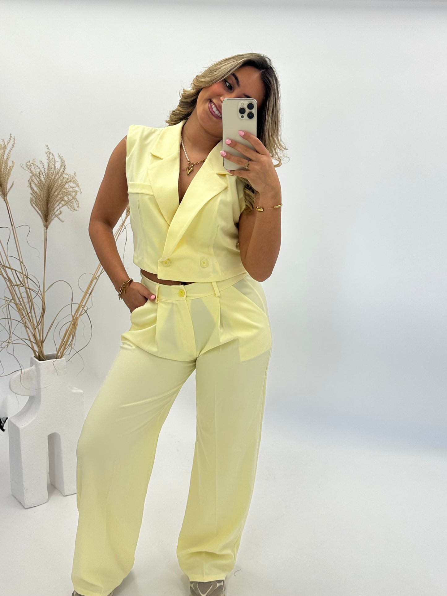 Noor blazer gilet set geel