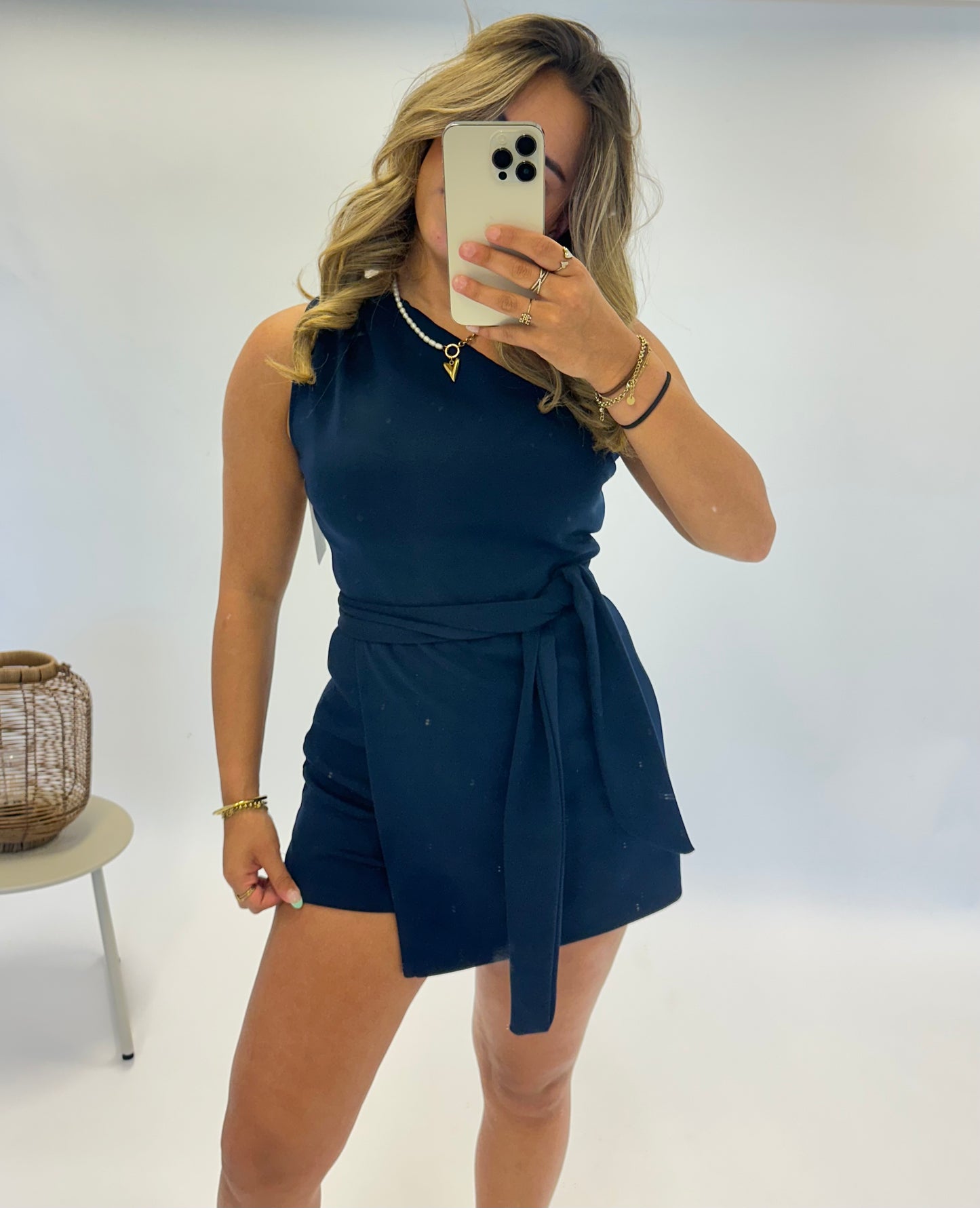 Belle One Shoulder jumpsuit kort - Navy