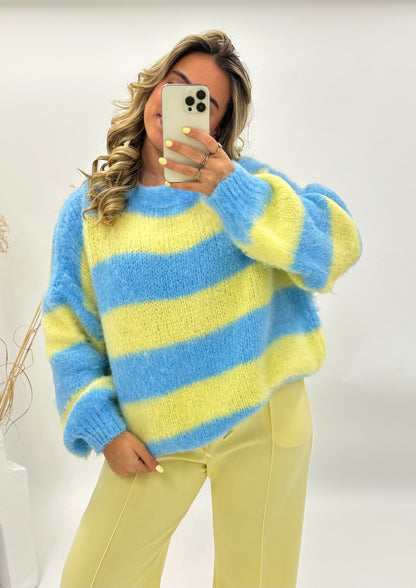 Lora trui pastel blauw geel