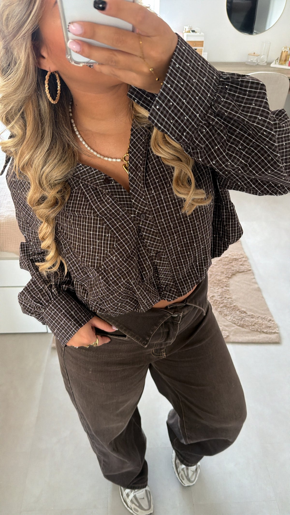 Lily balloon blouse glitter - BROWN