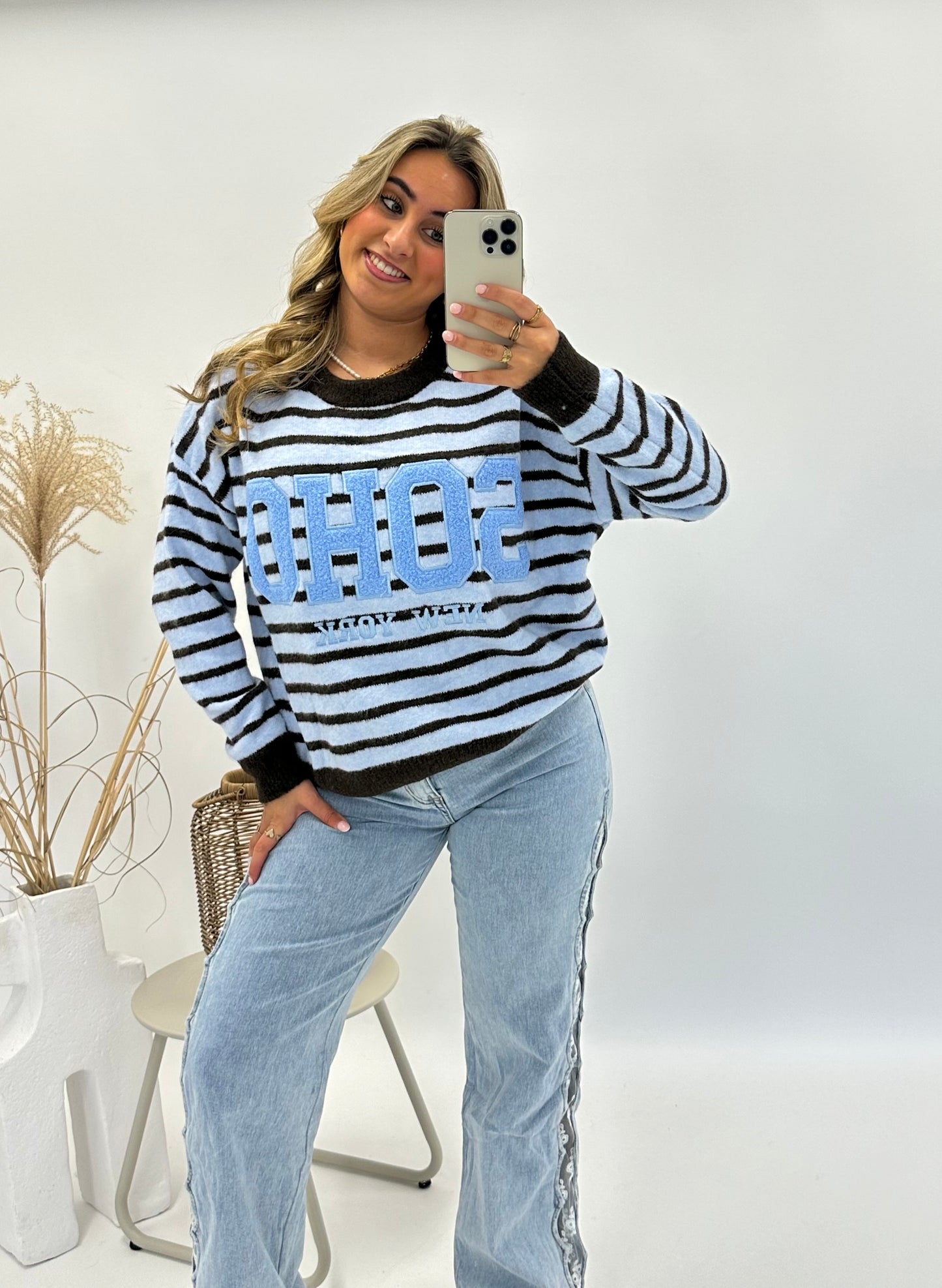 Jill trui SOHO blauw bruin